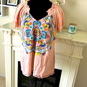 Ivy Jane peace embroidered top nwt